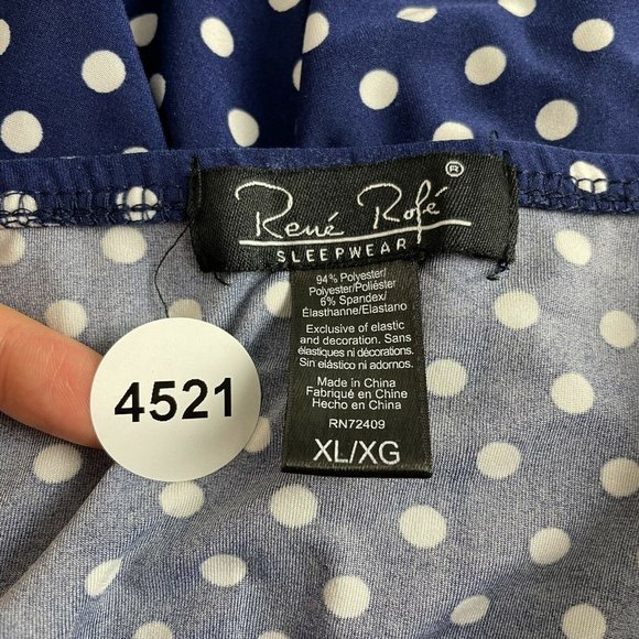 Rene Rofe Navy Blue White Polka Dot Slinky Stretch Lingerie Cami Womens L XL - Picture 8 of 8